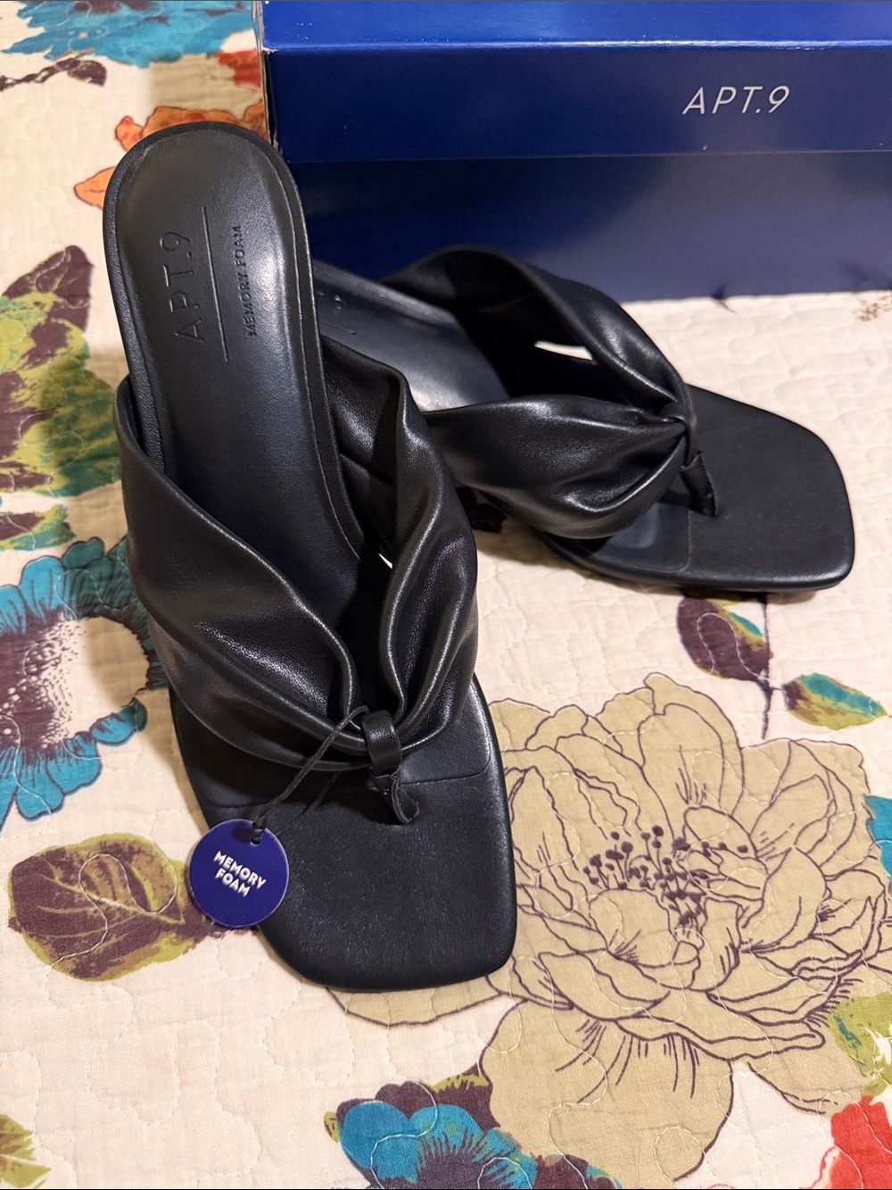 Apt. 9 Black Knotted Square-Toe Slide Mules
